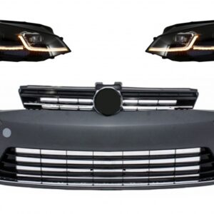 Front Bumper and LED Headlights Bi-Xenon Look with Sequential Dynamic Turning Lights suitable for VW Golf VII 7 (2013-2017) R-Line Look