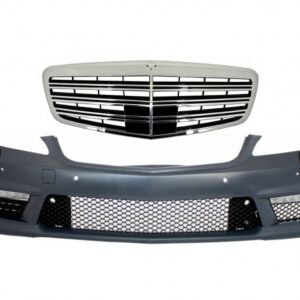 Front Bumper Assembly with Central Grille suitable for Mercedes W221 S-Class (2005-2010) and Side Skirts S63 S65 Design