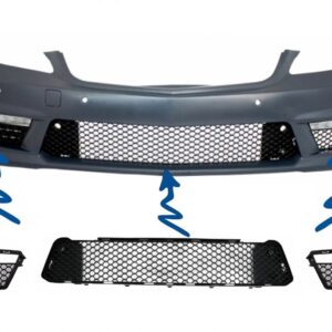 Front Bumper Central-Lower Grille and Side Grilles suitable for Mercedes S-Class W221 (2005-2012) S63 S65 Design