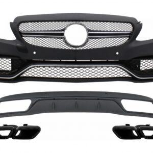 Front Bumper & Diffuser with Muffler Tips Black suitable for Mercedes C-Class W205 S205 (2014-2018) C63 Design