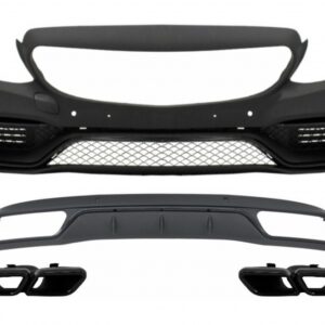 Front Bumper Diffuser with Muffler Tips Black suitable for Mercedes C-Class W205 S205 (2014-2018) C63 Design