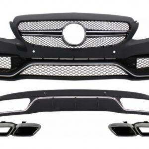 Front Bumper & Diffuser with Muffler Tips Chrome suitable for Mercedes C-Class W205 S205 (2014-2018) C63 Design
