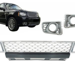 Front Bumper Lower Grille with Fog Lamp Covers suitable for Land Range Rover Vogue III L322 (2010-2012) Autobiography Design Chrome