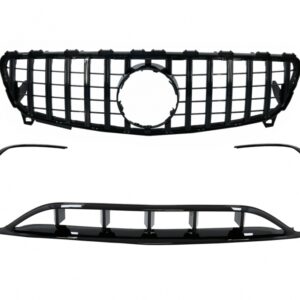 Front Bumper Splitters Fins Aero with Central Grille suitable for Mercedes A-Class W176 Facelift Sport Line (09.2015-2018) Piano Black
