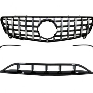 Front Bumper Splitters Fins Aero with Central Grille suitable for Mercedes A-Class W176 Facelift Sport Line (09.2015-2018) Piano Black