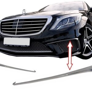 Front Bumper Splitters Fins suitable for Mercedes W222 S-Class S65 Design (2013-2017) Chrome Edition