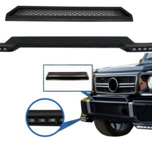 Front Bumper Spoiler LED DRL Extension and Upper Spoiler Lip suitable for Mercedes G-Class W463 (1989-2017) Black