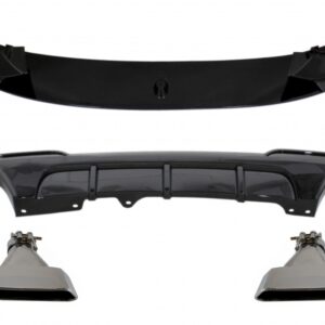 Front Bumper Spoiler Lip suitable for BMW 5 Series F10 F11 (2011-2017) with Double Outlet Air Diffuser and Muffler Tips M-Performance Piano Black