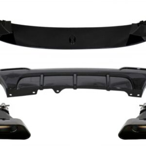 Front Bumper Spoiler Lip suitable for BMW 5 Series F10 F11 (2011-2017) with Double Outlet Air Diffuser and Muffler Tips M-Performance Piano Black