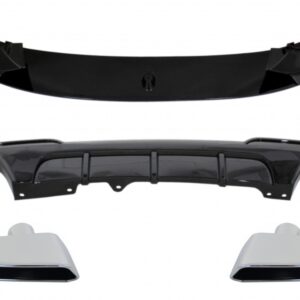 Front Bumper Spoiler Lip suitable for BMW 5 Series F10 F11 (2011-2017) with Double Outlet Air Diffuser and Muffler Tips M-Performance Piano Black