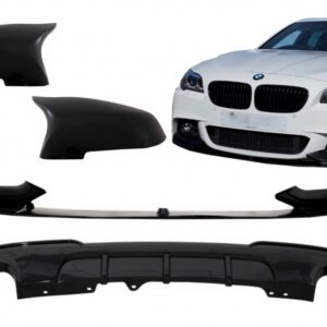 Front Bumper Spoiler Lip with Mirror Covers and Diffuser Double Outlet Single Exhaust suitable for BMW 5 Series F10 F11 Sedan Touring (2015-2017) M-Performance Piano Black