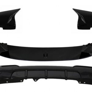 Front Bumper Spoiler Lip with Mirror Covers and Double Outlet Single Exhaust Diffuser suitable for BMW 5 Series F10 F11 Sedan Touring (2015-2017) M-Performance Design