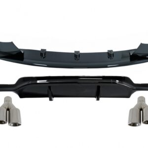 Front Bumper Spoiler Lip with Rear Bumper Diffuser Twin Double Outlet and Exhaust Muffler Tips suitable for BMW 4 Series F32 F33 F36 Coupe Cabrio Grand Coupe (2013-03.2019) M-Performance Design