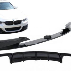 Front Bumper Spoiler with Rear Diffuser suitable for BMW 3 Series F30 F31 (2011-up) M Performance Design Brilliant Black Edition