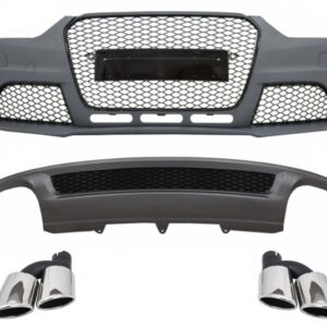 Front Bumper suitable for Audi A4 B8 Facelift (2012-2015) with Rear Bumper Valance Air Diffuser and Exhaust Muffler Tips Tail Pipes RS4 Design