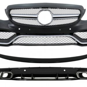 Front Bumper suitable for Mercedes C-Class C205 A205 Coupe Cabriolet (2014-2019) with Rear Bumper Valance Diffuser and Trunk Boot Spoiler C63S Design