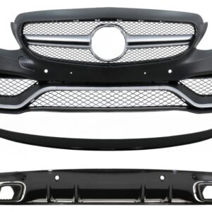 Front Bumper suitable for Mercedes C-Class C205 A205 Coupe Cabriolet (2014-2019) with Trunk Boot Spoiler and Rear Bumper Valance Diffuser C63S Design