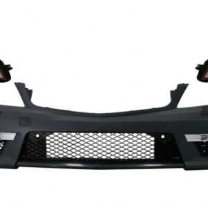 Front Bumper suitable for Mercedes C-Class W204 (2012-2014) C63 Facelift Design with Headlights DRL Black