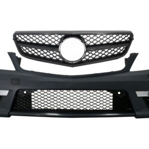 Front Bumper suitable for Mercedes C-Class W204 (2012-up) C63 Facelift Design with Single Frame Front Grille Sport Piano Black