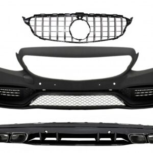 Front Bumper suitable for Mercedes C-Class W205 S205 (2014-2018) with Central Grille and Rear Diffuser C63 Design