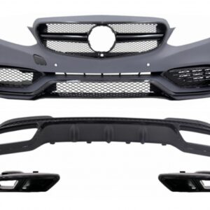 Front Bumper suitable for Mercedes E-Class W212 S212 Facelift (2013-2016) with Rear Diffuser Exhaust Tips for Sport Pack Black Edition