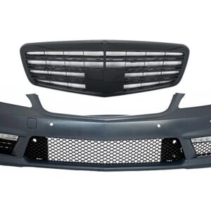 Front Bumper suitable for Mercedes S-Class W221 (2005-2012) S63 S65 Design with Front Grille Facelift Piano Black