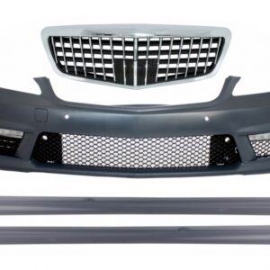 Front Bumper suitable for Mercedes S-Class W221 (2005-2012) with Single Frame Front Grille and Side Skirts S63 S65 Design