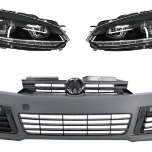 Front Bumper suitable for VW Golf VI 6 (2008-2013) R20 Look with Headlights 3D LED DRL U-Design LED Flowing Turning Light