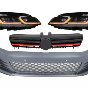 Front Bumper suitable for VW Golf VII 7 5G (2013-2017) with Central Grille and LED Headlights with Sequential Dynamic Turning Lights G7.5 GTI Look
