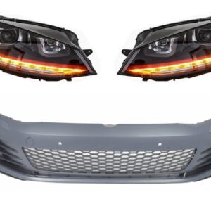 Front Bumper suitable for VW Golf VII Golf 7 (2013-2017) GTI Look with Headlights 3D LED DLR RED FlowingTurn Light