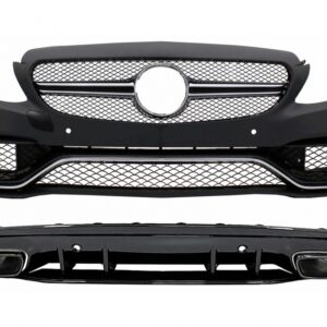 Front Bumper with Diffuser and Black Tips suitable for Mercedes C-Class W205 S205 (2014-2020) only for Sport Line