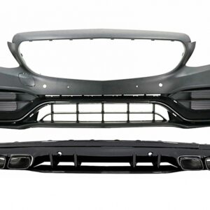 Front Bumper with Diffuser and Black Tips suitable for Mercedes C-Class W205 S205 AMG Sport Line (2014-2020) C63S Design