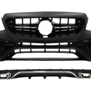 Front Bumper with Diffuser and Exhaust Muffler Tips suitable for Mercedes E-Class W213 S213 Standard (2016-2019) E63 Design Black Chrome