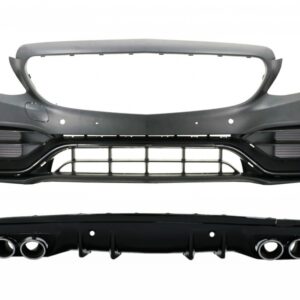 Front Bumper with Diffuser and Exhaust Muffler Tips suitable for Mercedes C-Class W205 Sedan S205 Estate AMG Sport Line (2014-2020) C63 Design