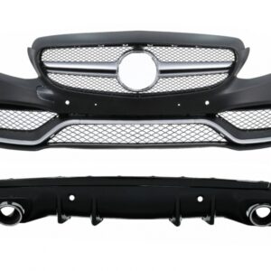 Front Bumper with Diffuser and Exhaust Muffler Tips suitable for Mercedes C-Class W205 Sedan S205 Estate (2014-2020) C63 Design
