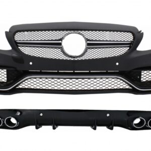 Front Bumper with Diffuser Double Outlet and Exhaust Tips suitable for Mercedes C-Class C205 Coupe A205 Cabriolet (2014-2019) C63 Design