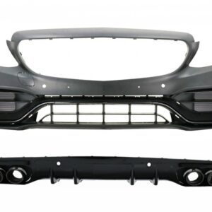 Front Bumper with Diffuser Double Outlet and Exhaust Tips suitable for Mercedes C-Class A205 Cabriolet C205 Coupe (2014-2019) C63 Design Piano Black