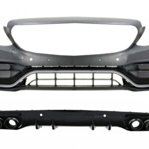 Front Bumper with Diffuser Double Outlet and Exhaust Tips suitable for Mercedes C-Class A205 Cabriolet C205 Coupe (2014-2019) Facelift Design