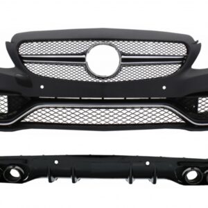 Front Bumper with Diffuser Double Outlet and Exhaust Tips suitable for Mercedes C-Class C205 Coupe A205 Cabriolet (2014-2019) C63 Design