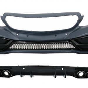 Front Bumper with Diffuser Double Outlet and Exhaust Tips suitable for Mercedes C-Class A205 Cabriolet C205 Coupe (2014-2019)