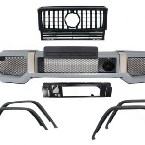 Front Bumper with Fender Flares Wheel Arches and Front Grille Black suitable for Mercedes G-Class W463 (1989-2018) G65 Design