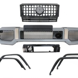 Front Bumper with Fender Flares Wheel Arches and Front Grille All Piano Black suitable for Mercedes G-Class W463 (1989-2018) G65 Design