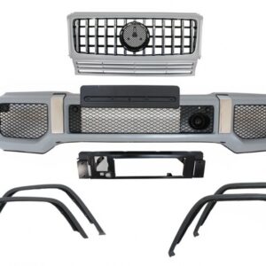 Front Bumper with Fender Flares Wheel Arches and Front Grille Silver suitable for Mercedes G-Class W463 (1989-2018) G65 Design