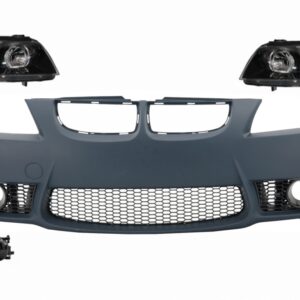 Front Bumper with Fog Light Projectors and Headlights Black suitable for BMW 3 series E90 E91 Pre-LCI (2005-2008) Sedan Touring M3 Design