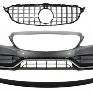 Front Bumper with Grille and Trunk Boot Spoiler Piano Black suitable for Mercedes C-Class C205 (2014-2018) C63 GT-R Design