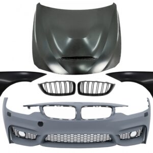 Front Bumper with Grilles and Front Fenders & Hood Bonnet suitable for BMW 4 Series F32 Coupe F33 Convertible F36 Gran Coupe (2013-2017) M4 Design Black
