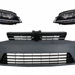 Front Bumper with Headlights 3D DRL Silver LED FLOWING Dynamic Sequential Turning Lights suitable for VW Golf VII 7 (2013-2017) R-Line Look RHD
