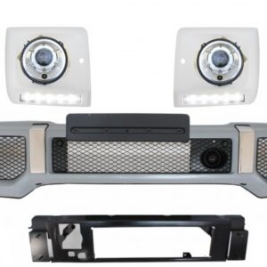 Front Bumper with Headlights Covers LED DRL suitable for Mercedes G-Class W463 (1989-up) Headlights Chrome and Turning Lights G65 Design