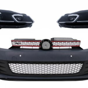 Front Bumper with Headlights LED Silver Flowing Dynamic Sequential Turning Lights suitable for VW Golf VI 6 (2008-2013) GTI G7.5 Design