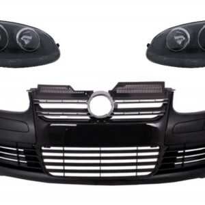 Front Bumper with Headlights suitable for VW Golf V 5 (2003-2007) Jetta (2005-2010) GTI R32 Look Black Edition